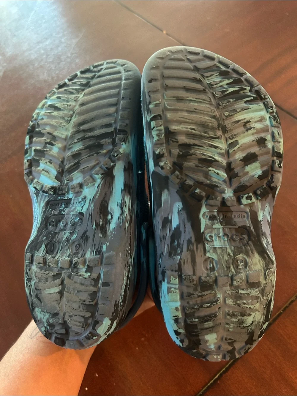 CROCS Kids Blue Clog Sandals with Aqua Camouflage Accents